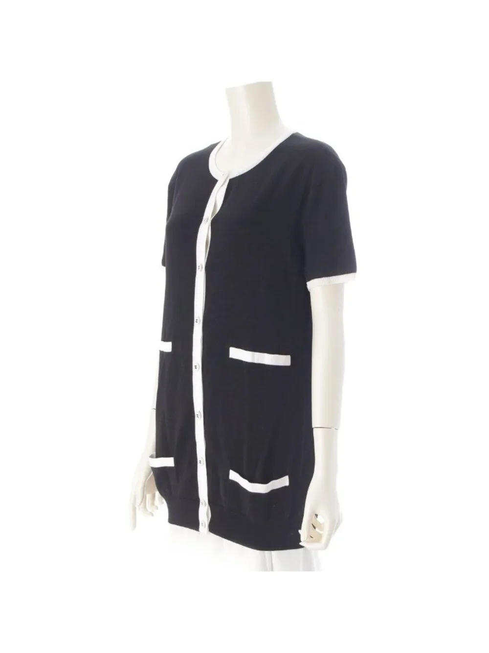 Chanel Cotton Knit Short Sleeve Cardigan Top Black 42